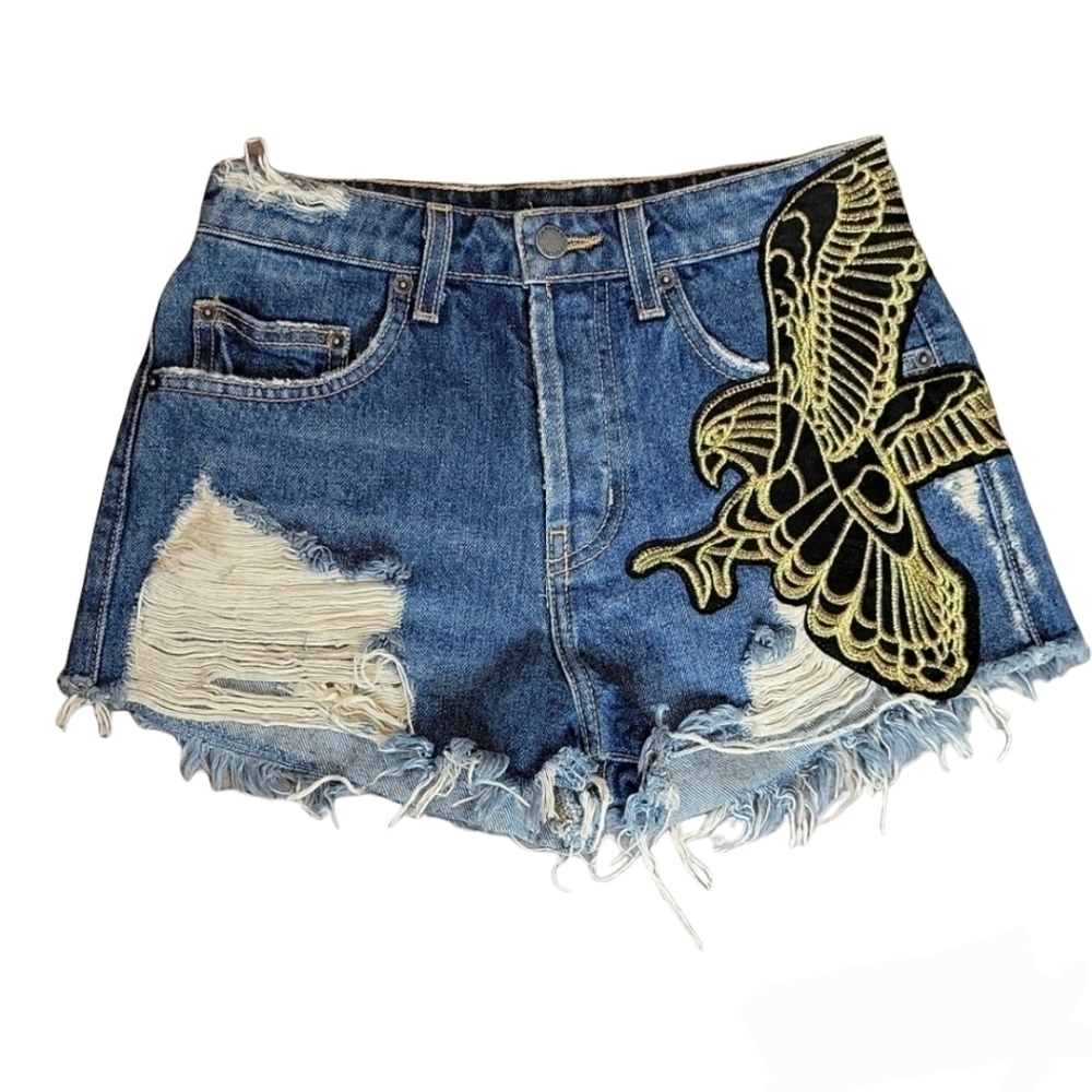 Carmar denim distressed high rise shorts with embroidery size 24